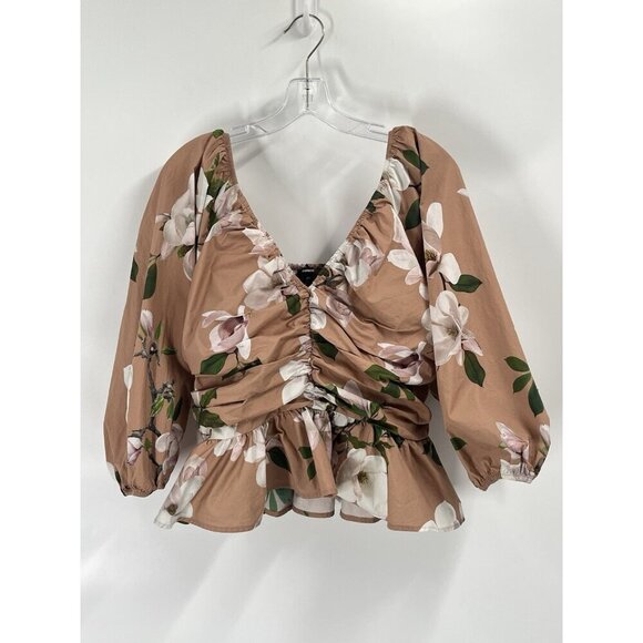 Express Tops - Express Brown Floral Milkmaid Top Sz Large Cottagecore Square Neck